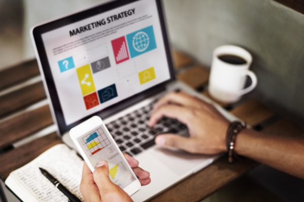 Marketing Strategy Connting Digital Devices Concept